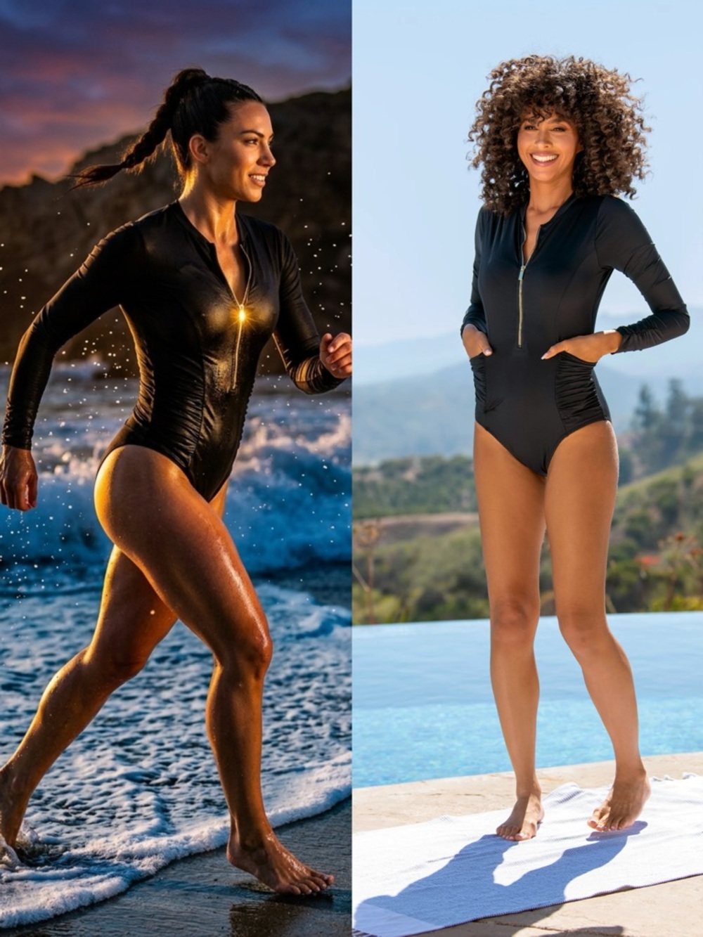 La Blanca Paddle Suit – Size 1X | Long Sleeve Zip Front Tummy Control One Piece